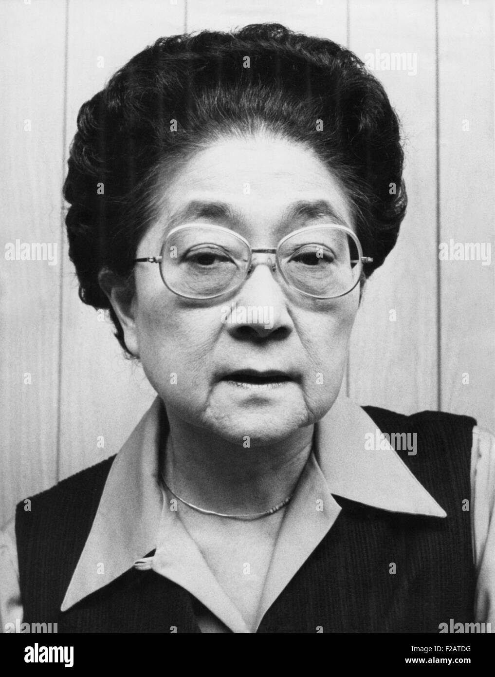 Iva Toguri D'Aquino in 1976, when Japanese-American group sought her Presidential Pardon. She was convicted for treason in 1949 Stock Photo