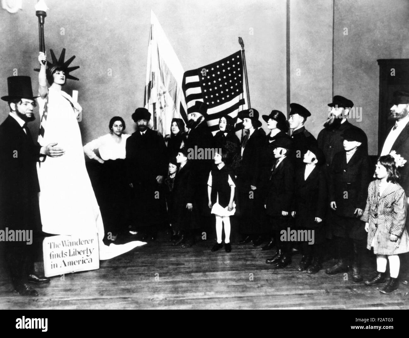 Golda Mabovitch (Meir) as the Statue of Liberty in the Young Poale Zion Pageant in Milwaukee. May 19, 1919. Her family emigrated from the Ukraine in 1906 when she was 8. Golda adopted Socialist Zionism in her early 20s. (CSU 2015 11 1643) Stock Photo
