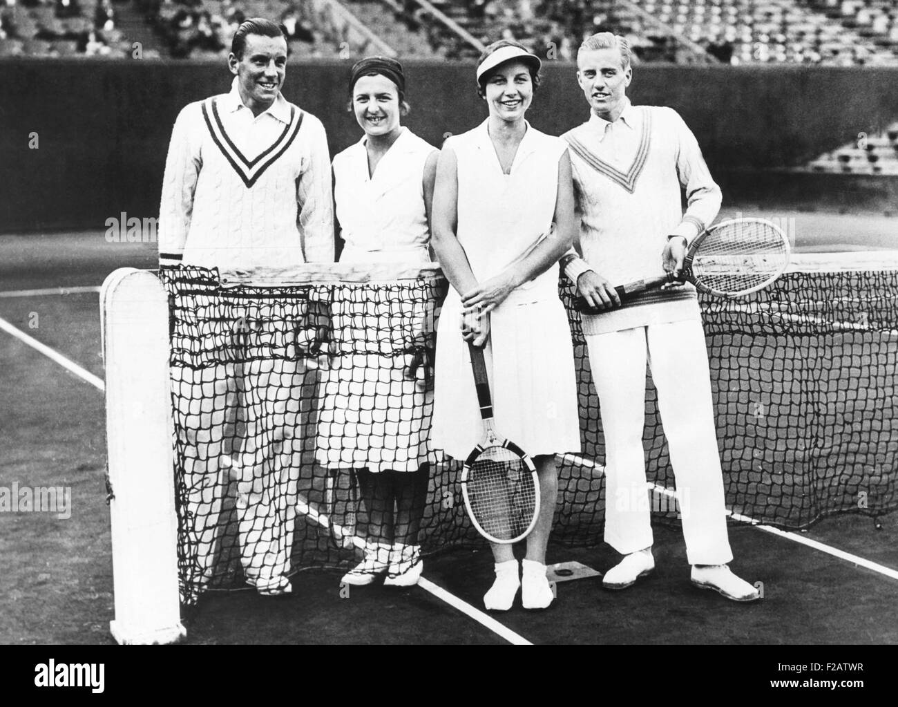 Fred Perry and Betty Nuthall (left) of Britain won the French Mixed Doubles Championship. June 7, 1932. They defeated Americans Stock Photo