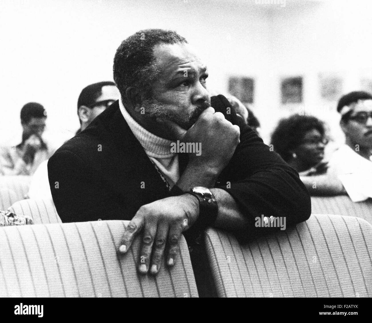 Archie Moore during a meeting of Las Vegas after the disturbances in the Black community. Nov. 18, 1969. Moore volunteered his services to try to find the causes of the tension and gave his ideas about how it could be eased. (CSU 2015 11 1530) Stock Photo