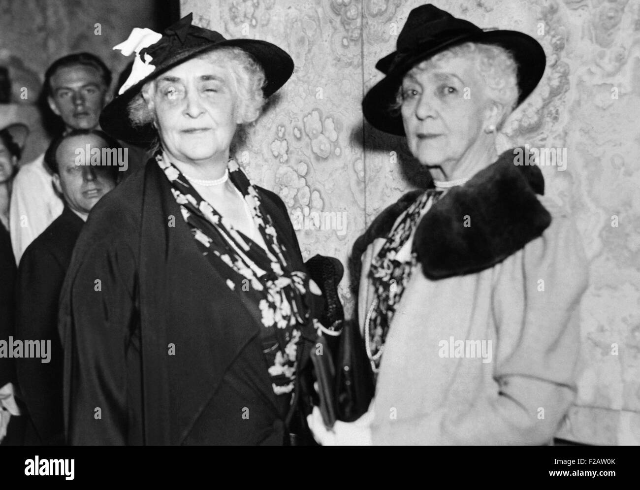 Anne Tracy Morgan and Mrs. W. K. Vanderbilt, a.k.a. Anne Sands Rutherfurd Vanderbilt. June 2, 1937. They sailed from New York City aboard the SS Normandy. (CSU 2015 11 1515) Stock Photo