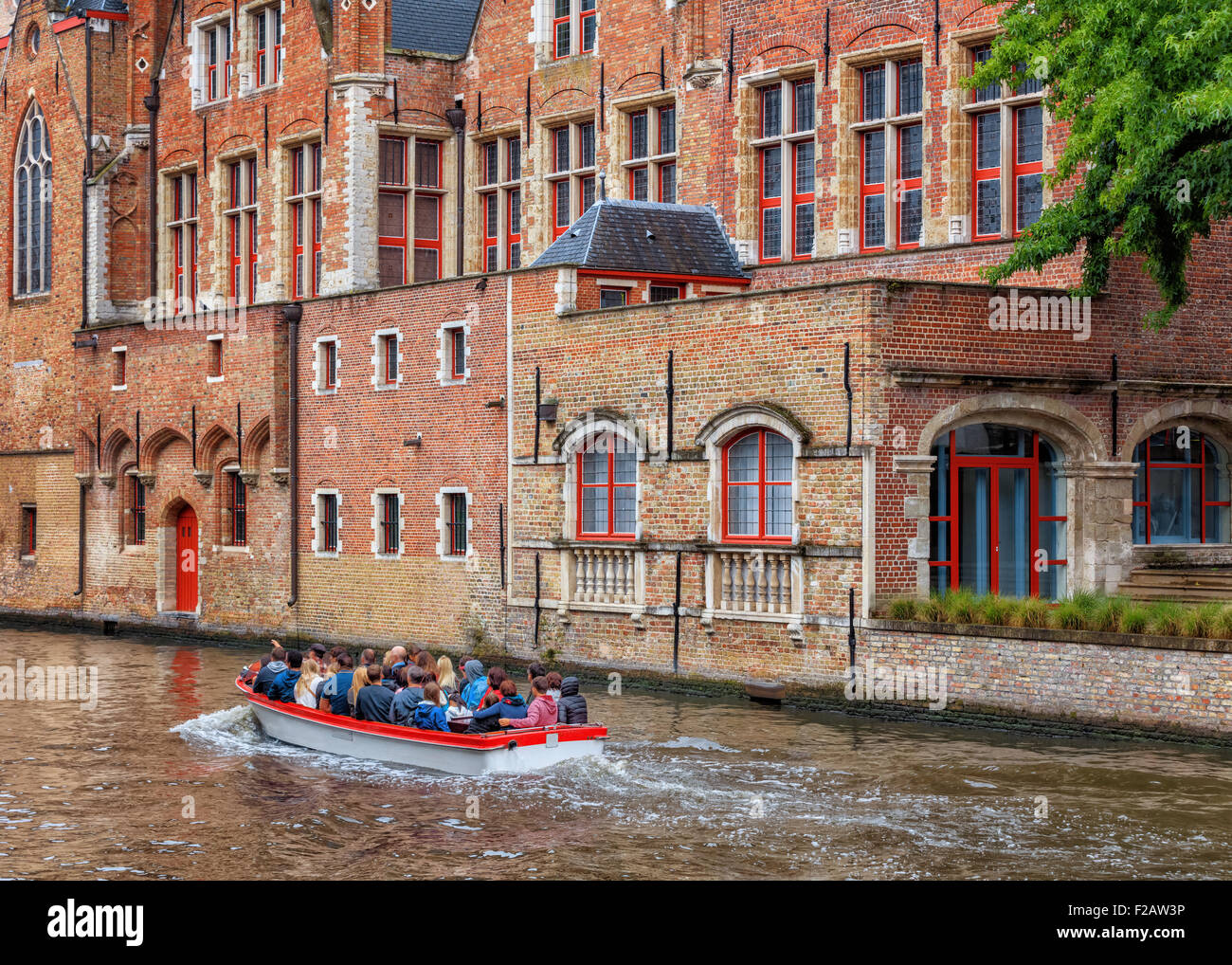 Boat tour in Bruges, Belgium Stock Photo