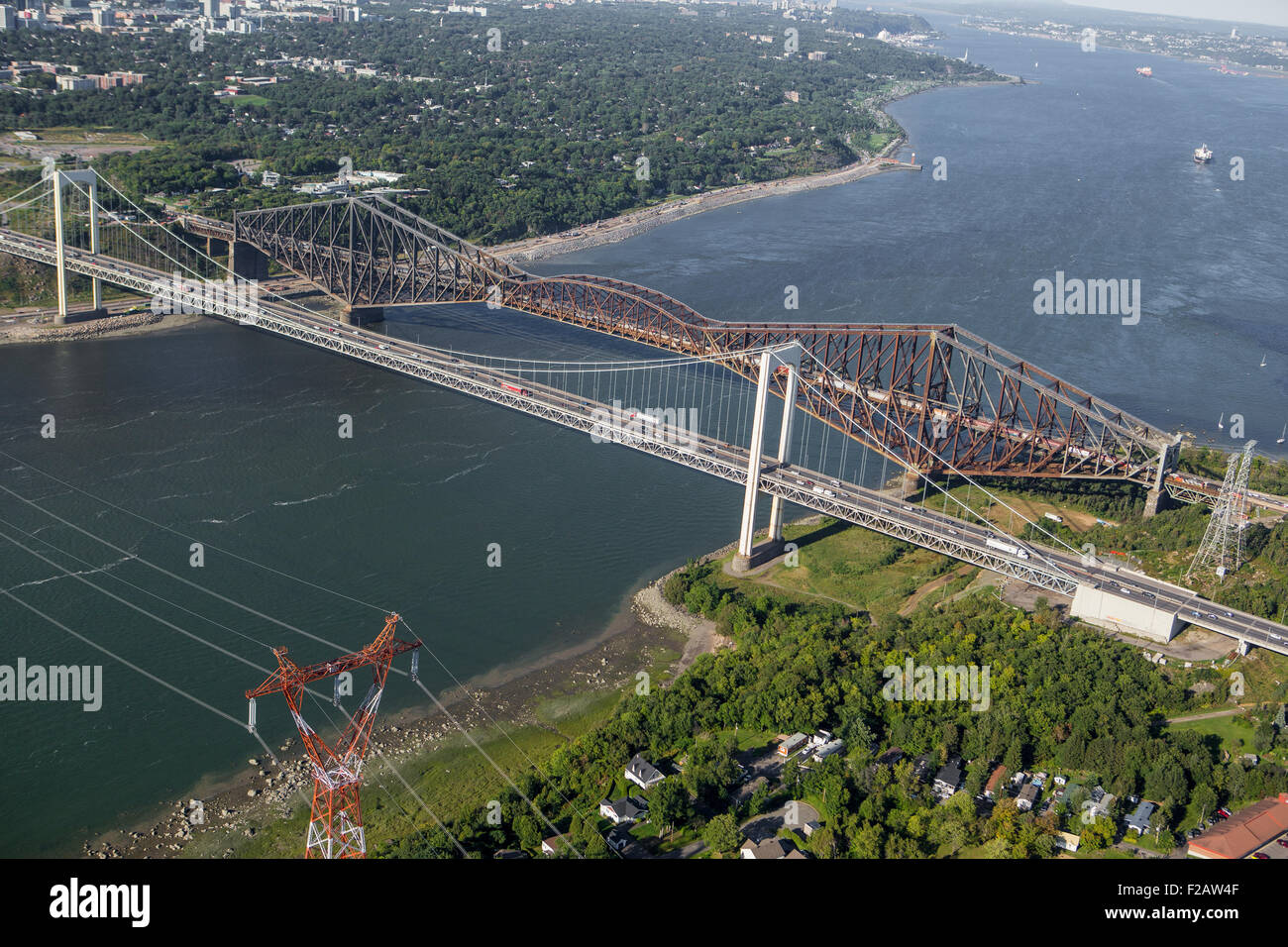 The Pont Pierre Laporte Bridge And The Pont De Quebec Bridge Are Pictured In This Aerial Photo In Quebec City Stock Photo Alamy