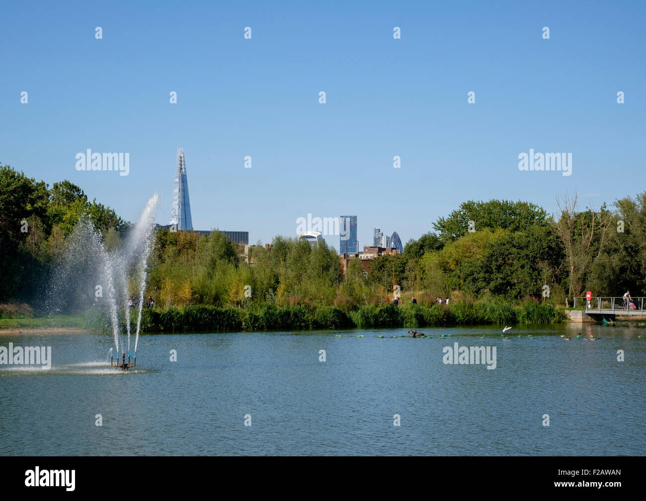 10 September 2015 Walworth, South London The lake, Burgess Park with