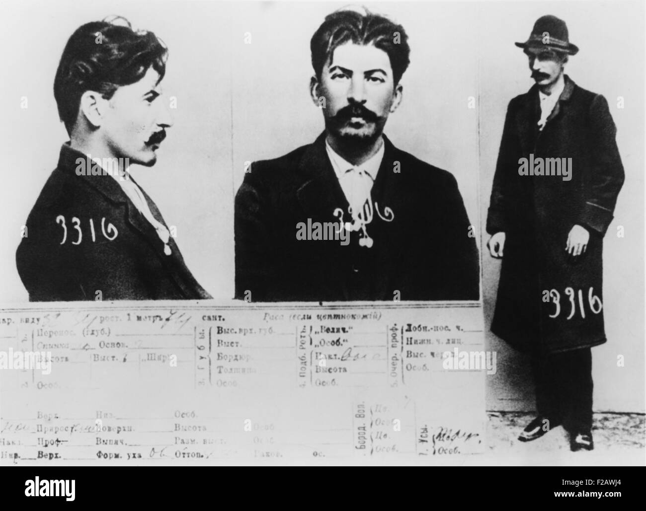 Josef Stalin's identification card for the Secret Police files in Petersburg 1913. (CSU 2015 11 1360) Stock Photo