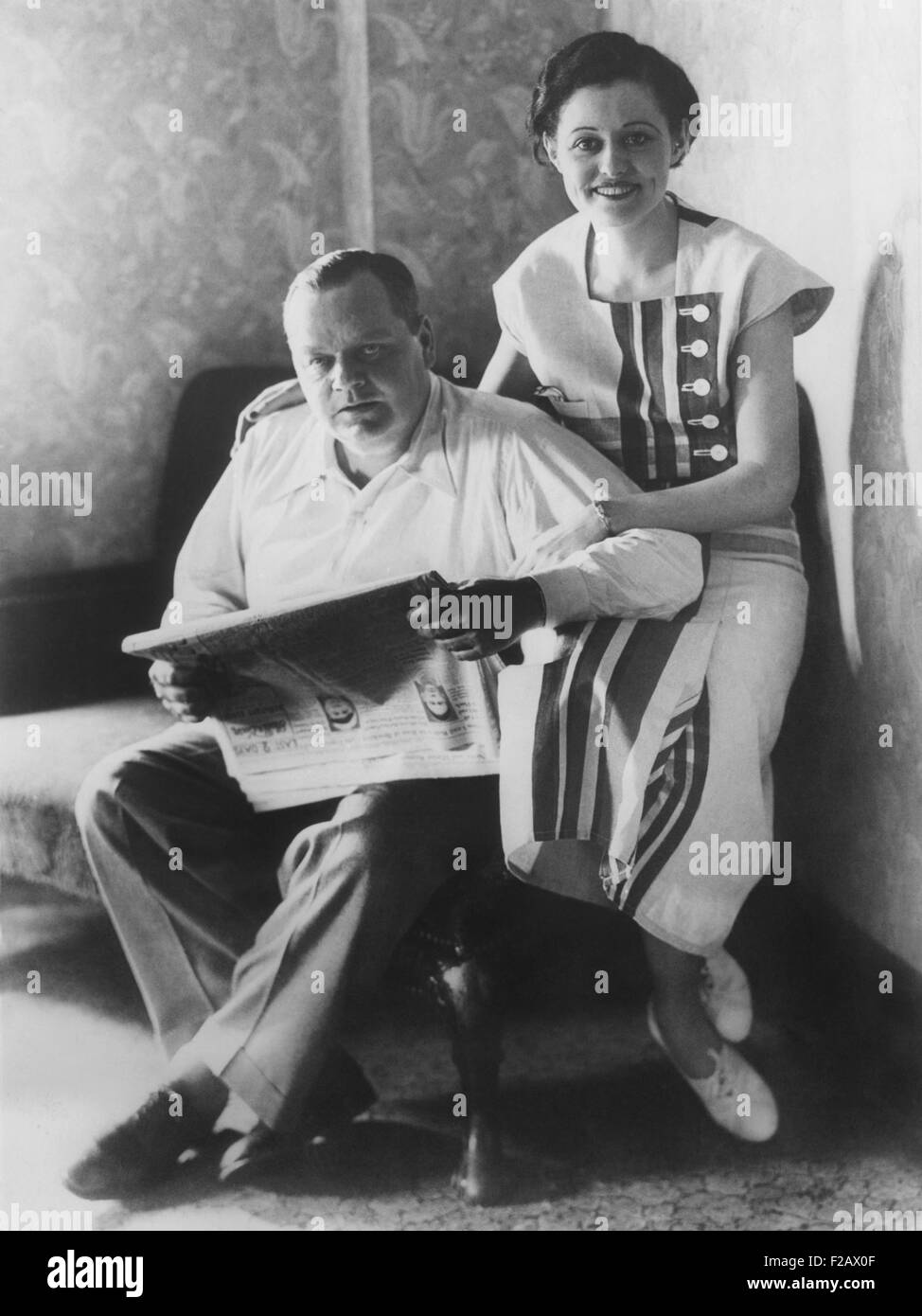 Roscoe 'Fatty' Arbuckle with his fiancée, Actress Addie McPhail. They married on June 21, 1931. (CSU 2015 11 1191) Stock Photo
