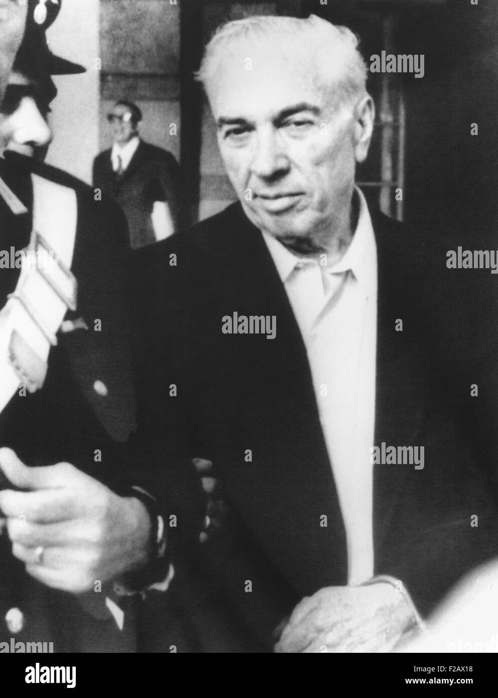 Joe Adonis was arrested May 22, 1971 and held under 'preventive detention' in Italy. He lived luxuriously in Milan since his 'voluntary' departure from the U.S. in 1956. In an Italian Police crackdown, Adonis was one of 115 suspected mobsters relocated to Serra de' Conti, a small town on the Adriatic. He suffered a heart attack during police interrogation and died on Nov. 26, 1971. (CSU 2015 11 1176) Stock Photo