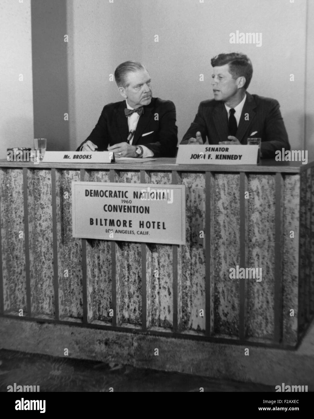 Senator John F. Kennedy on television show MEET THE PRESS. He was interviewed by Ned Brooks during the Democratic National Convention in Los Angeles, July 11-17, 1960. (BSLOC 2015 2 220) Stock Photo