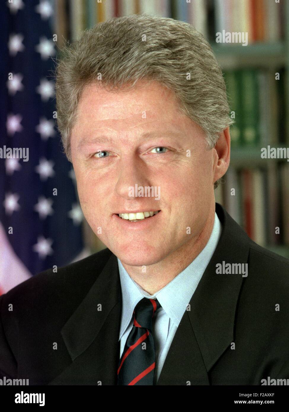 President Bill Clinton, January 1993. Official White House portrait by Bob McNeely. (BSLOC 2015 2 186) Stock Photo
