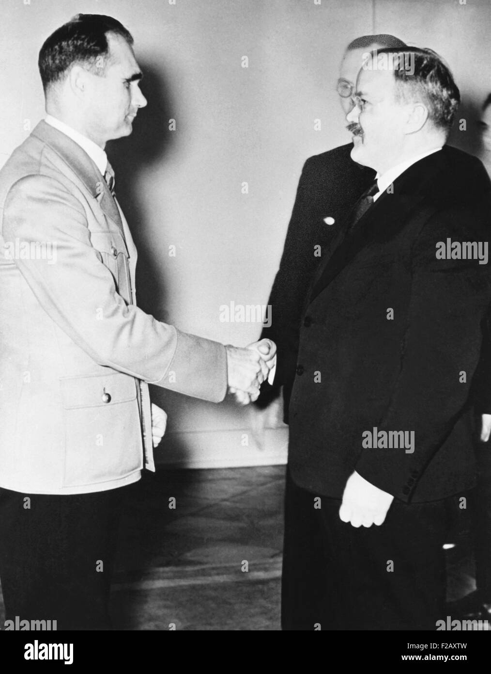 Rudolf Hess (left) greeted Russian Premier Vyacheslav Molotov in Berlin on Nov. 12, 1940. Molotov's discussions with Hitler concerned the division of the world among Germany, Italy, Japan, and the USSR, after the presumed defeat of Britain. (CSU 2015 9 960) Stock Photo