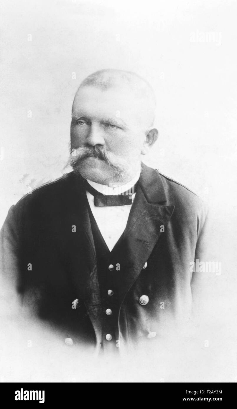 Alois Hitler, Sr. was a successful Austrian civil servant and the father of Adolf Hitler. He was born to a 42-year-old unmarried peasant, Maria Schicklgruber in 1837. In 1877 he changed his last name to one similar of his step-father, Johann Georg Hiedler, and became Alois Hitler. Ca. 1900. (CSU 2015 9 880) Stock Photo