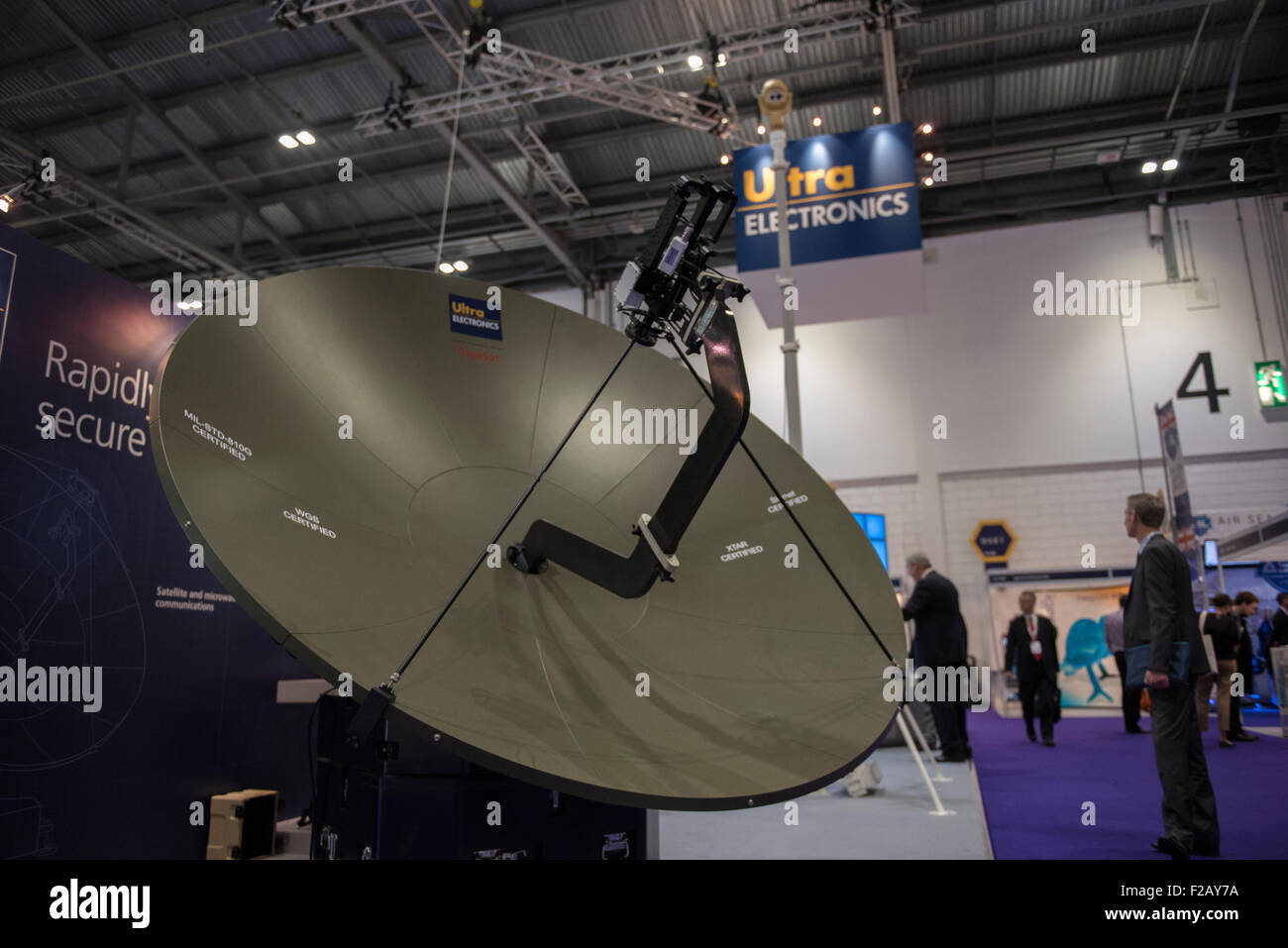 London, UK. 15th September, 2015. A communications dish on display at DSEI, the world’s largest international defence & security exhibition held at London’s ExCel centre. Credit:  Peter Manning/Alamy Live News Stock Photo