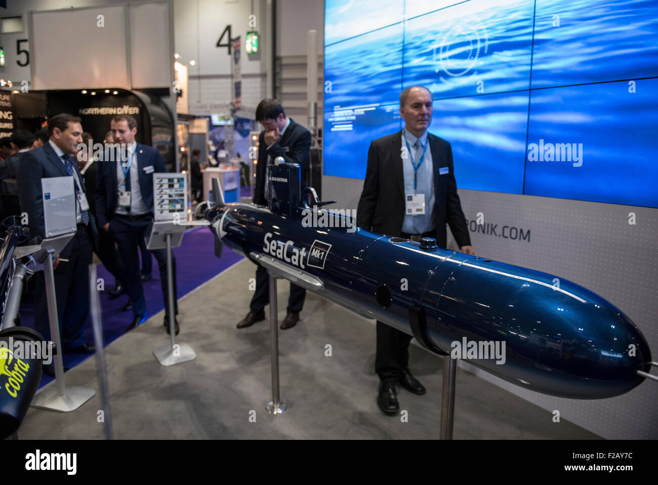 London, UK. 15th September, 2015. A marine weapon on display at DSEI, the world’s largest international defence & security exhibition held at London’s ExCel centre. Credit:  Peter Manning/Alamy Live News Stock Photo
