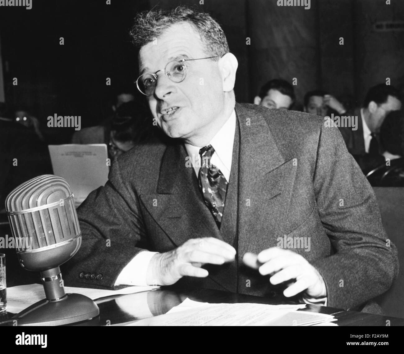 Sidney Hillman, Associate Director of the OPM (Office of Production Management). He testified to the Special Defense Committee that, exclusive a soft coal shutdown, only 15,000 workers were out on strike. His WW2 work for the government damages his credibility as a labor leader. April 21, 1941. (CSU 2015 9 831) Stock Photo
