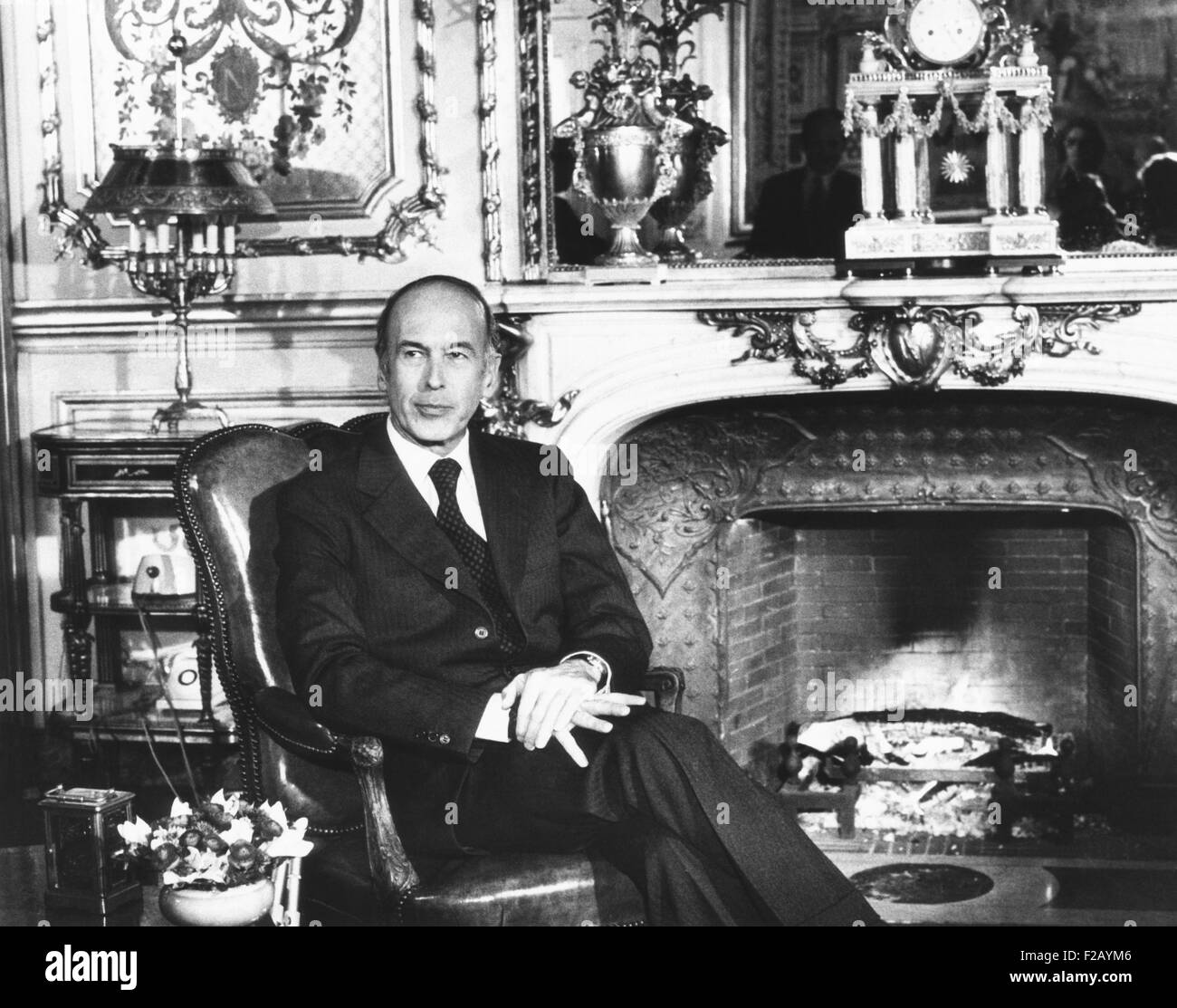 French President Valery Giscard d'Estaing delivered a 'fireside chat' from the Elysee Palace. It was broadcast on Feb. 25, 1975. (CSU 2015 9 755) Stock Photo