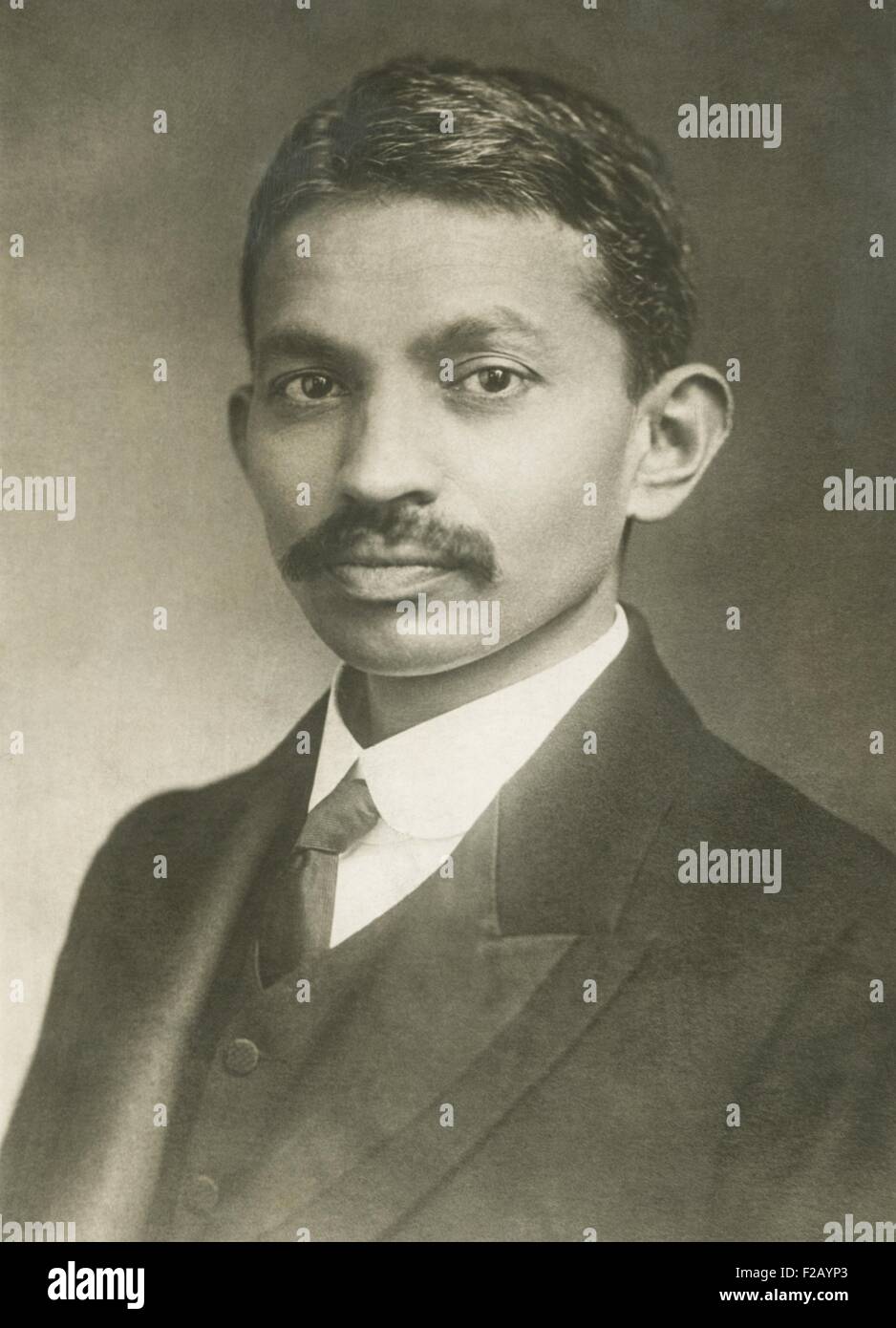 Mohandas Karamchand Gandhi, later known as Mahatma Gandhi, ca. 1900 at age 30. In 1893 Gandhi traveled to South Africa to work lawyer for Muslim Indian Traders in Pretoria. He returned to India in 1914. (CSU 2015 9 712) Stock Photo