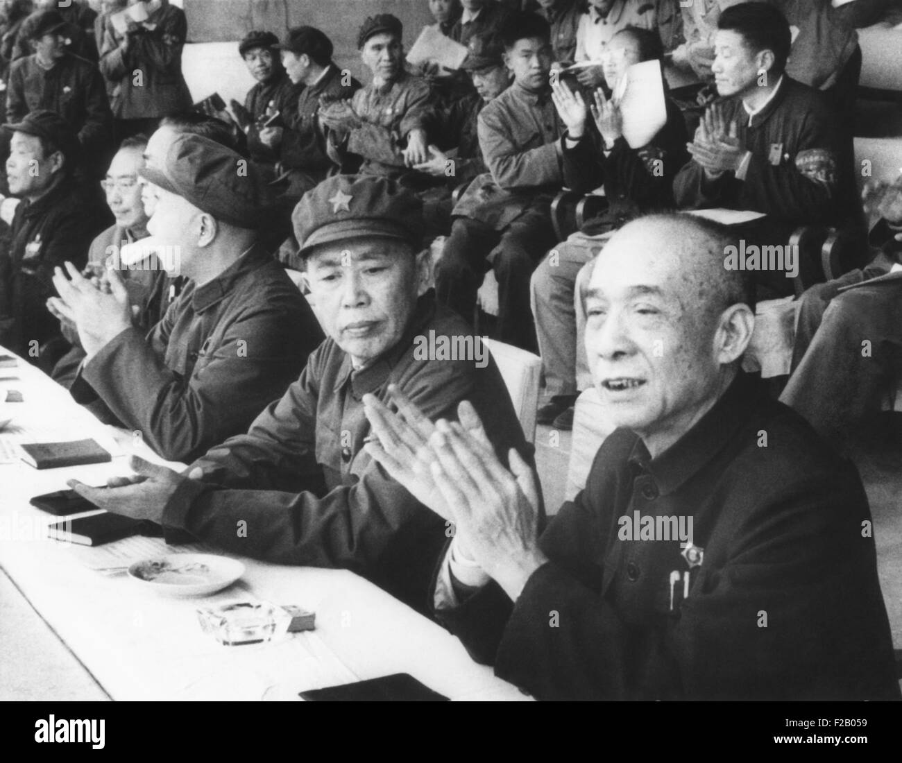 High level Chinese Government officials during the Cultural Revolution. Center: Xie Fuzhi (Hsieh Fu-Chih), Vice Premier and Minister of Public Security. Right: Li Fuchun (Li Fu-Chun), Director State Planning Commission. Xie was an Ally of the 'Gang of Four' and supporter of the Red Guards. Li attacked the Cultural Revolution in meetings in Feb. 1967. Photo dated before April 1967. (CSU 2015 9 701) Stock Photo