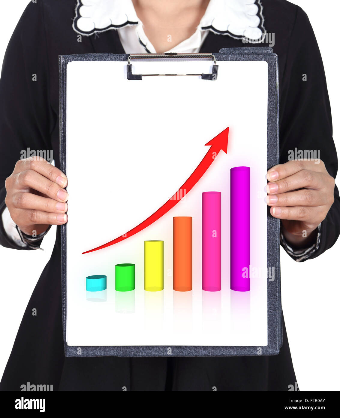 business woman holding a clipboard with business graph chart Stock Photo