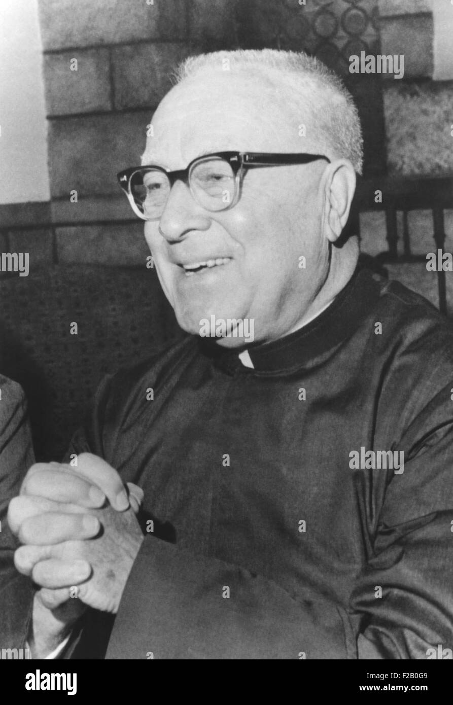 Father Charles Coughlin, 74, the once famous radio priest, ended 20 years of official silence. On May 26, 1966 he held a news conference at his Shrine of the Little Flower, and soon retired. (CSU 2015 9 1138) Stock Photo