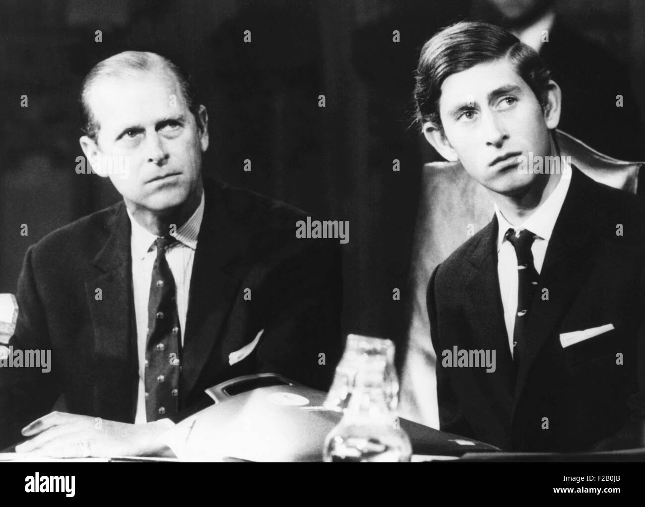 Prince Philip and his 21 year old son, Charles, the Prince of Wales. Nov. 9. 1970. They attended the final session of 'The Countryside of 1970.'  Prince Philip, was the conference president. (CSU 2015 9 1082) Stock Photo