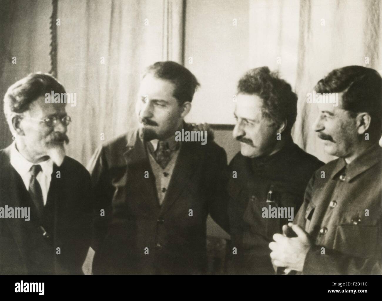 Prominent leaders of Soviet Russia in Moscow, Russia, Dec. 1932. L-R: Comrades Mikhail Kalinin, Lazar Kaganovich, Grigol Ordzhonikidze, and Josef Stalin. December 1932. (CSU 2015 8 665) Stock Photo