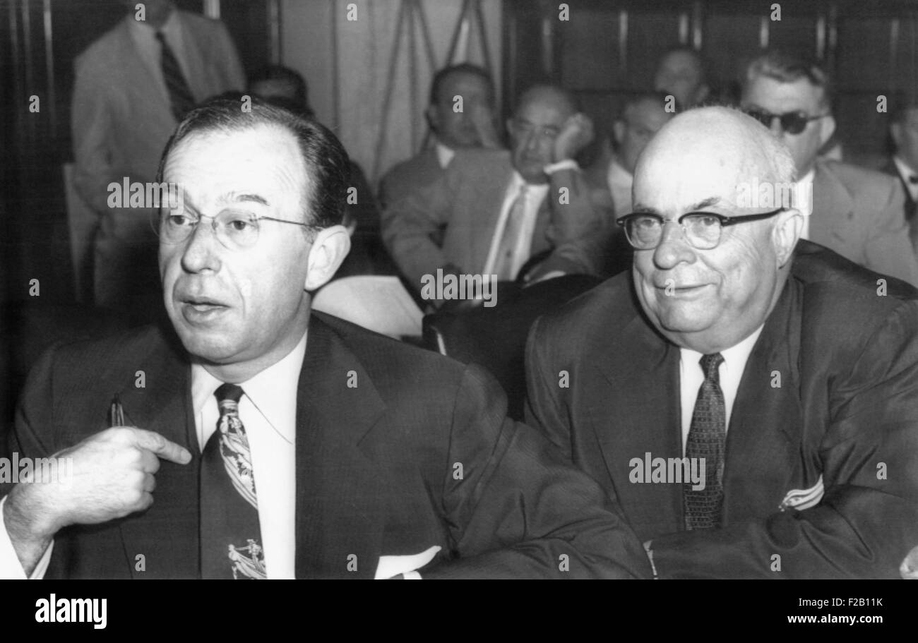 Henry Kaiser and his son Edgar appearing before the Senate Armed Forces Committee in Dec. 1953. At this time Kaiser planned to consolidate his industrial empire into one entity, the Kaiser Industries Corp. (CSU 2015 8 658) Stock Photo