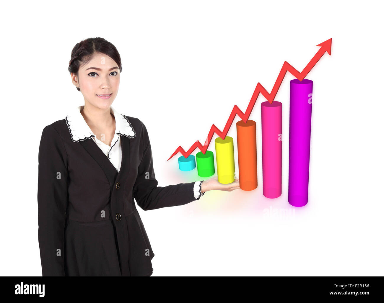 Business woman with business graph on wihte background Stock Photo