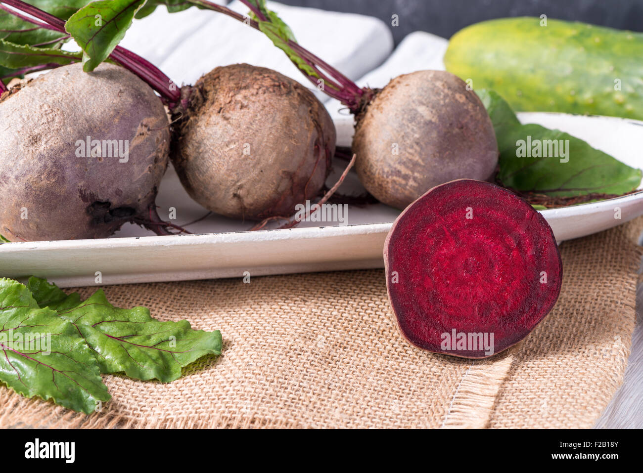 Table Beetroot Beetroots on white painted rustic wooden table with slate background ...