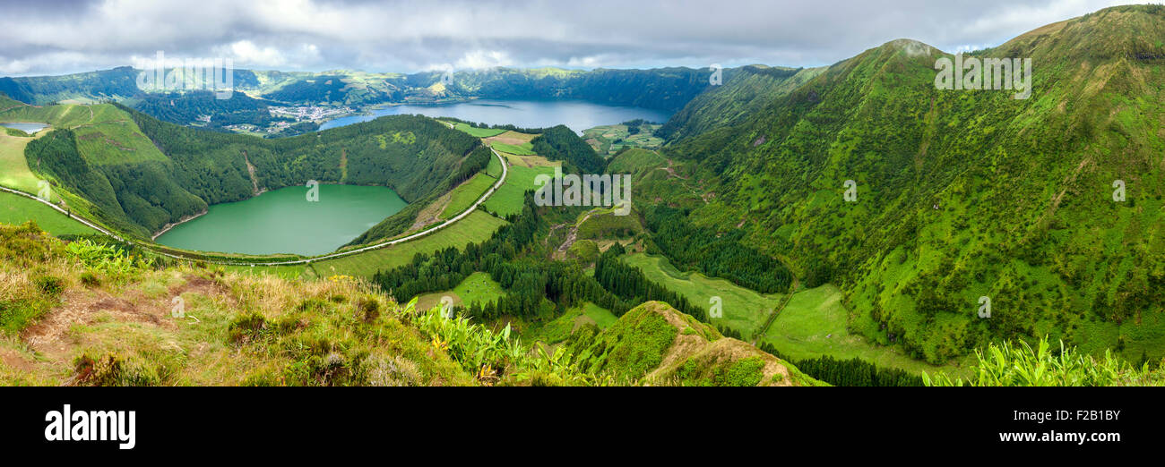 Lakes of Sete Cidades and Santiago in Sao Miguel, Azores Stock Photo