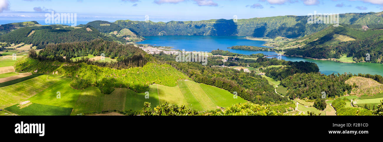 Lake of Sete Cidades from Vista do Rei viewpoint in Sao Miguel, Azores Stock Photo