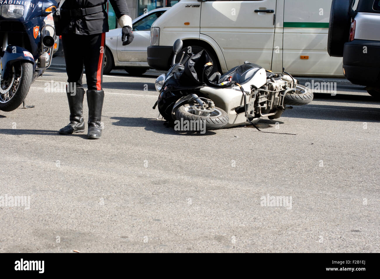Scooter crash in the urban street Stock Photo