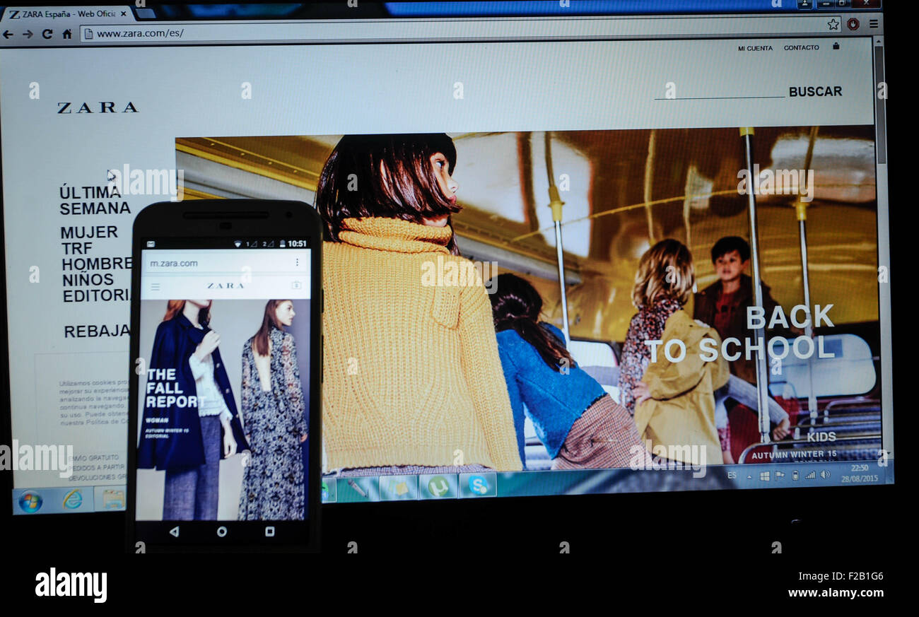On-line shopping website of clothes shop Zara- página web de las compras en  línea de la tienda de ropa Zara Stock Photo - Alamy