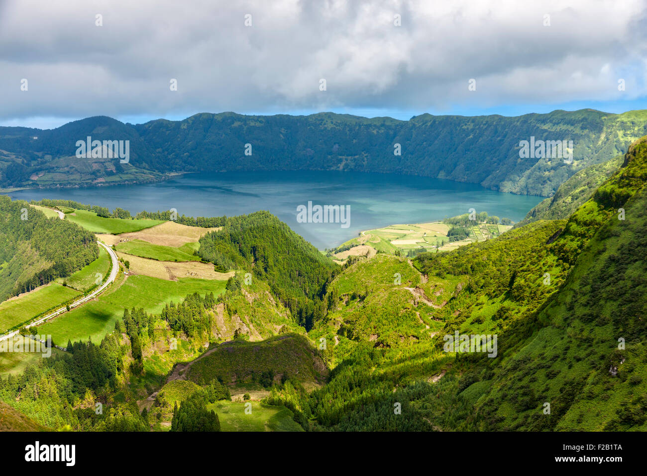 Lake of Sete Cidades from Vista do Rei viewpoint in Sao Miguel, Azores Stock Photo