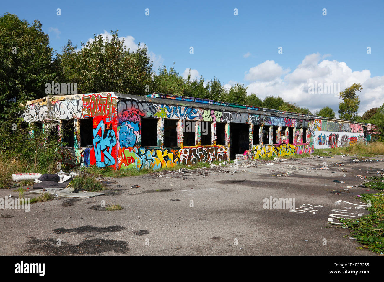 Copenhagen, Denmark. 15th  September, 2015. Restaurant Noma will close right after New Year's Eve 2016 to re-open in 2017 in a new restaurant with an urban farm. This old naval mine depot full of graffiti and street art in a listed area of historic defences, close to the free town Christiania, earlier also housing the Royal Danish Academy of Fine Arts, School of Architecture, will become the building site for the new restaurant. Plans are to put a greenhouse on the roof, replace the asphalt with good, fresh soil, and place a floating field on a raft in the lake. Credit:  Niels Quist/Alamy Live Stock Photo