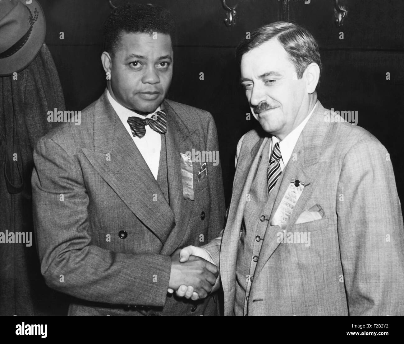 Communist Party of USA 1940 nominees, Earl Browder (right) and James W. Ford. They were nominated by the Communist National Convention as the party's presidential and vice presidential candidates, respectively, on June 2, 1940. Ford was the first African American to run on a presidential ticket in the 20th century. (CSU 2015 8 470) Stock Photo