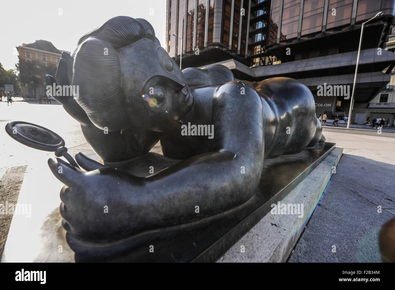 Botero´s Fat girl statue in Madrid- estatua de chica gorda de Botero en madrid Stock Photo