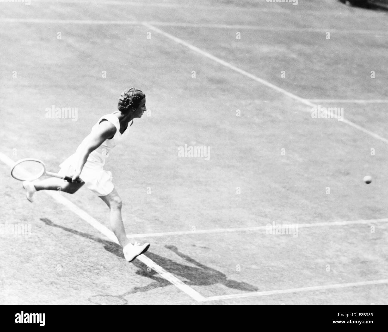 British Mary Hartwick in tennis match with Alice Marble of U.S. England, August 1937. (CSU 2015 7 257) Stock Photo