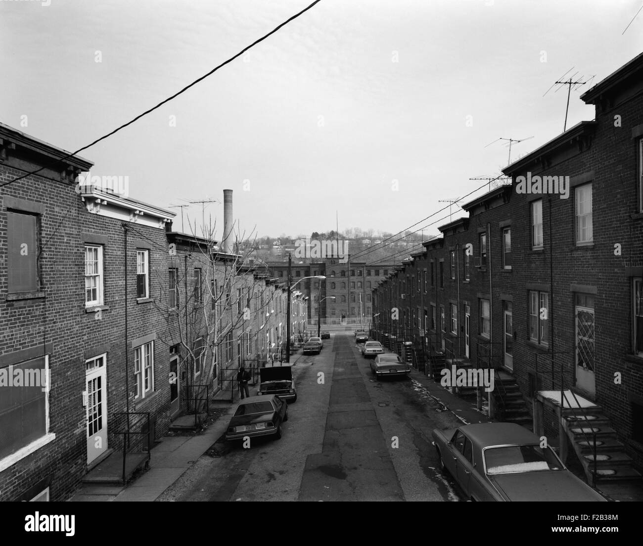 Yonkers, New York, ca. 1980. Moquette Row Housing, were built by the Moquette Textile Mills for workers after a lengthy strike in 1885. View east showing front elevation. (BSLOC 2015 11 6) Stock Photo