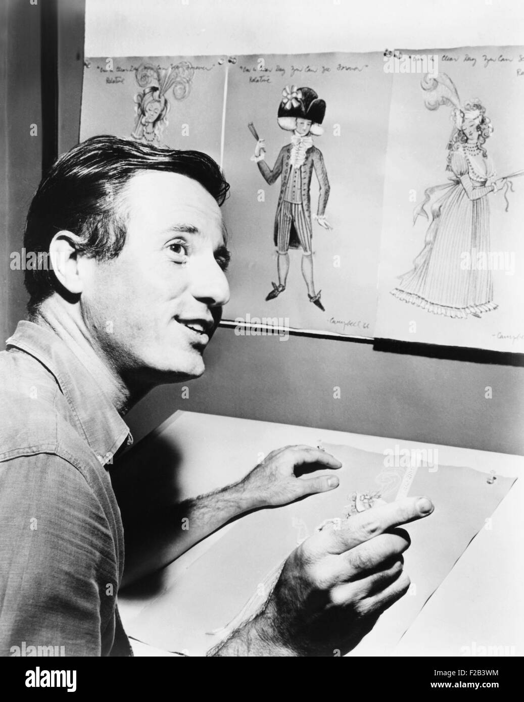 Designer Patton Campbell creates costumes for 'On an Clear Day You Can See Forever'. Sept. 19, 1966. He received a Tony award nomination for his costumes for 'Man of La Mancha'. He designed extensively for New York City Opera for over twenty years. Campbell was on the faculty of New York University. - (CSU 2015 5 25) Stock Photo