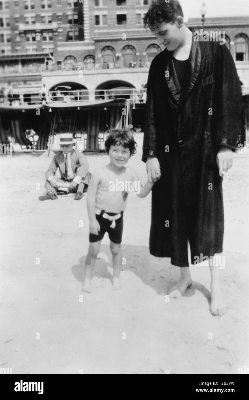 Spencer Tracy and his deaf son, John Ten Broeck Tracy, at Atlantic City, New Jersey. Photo was taken when Tracy's was starring in John Wexley's play, THE LAST MILE, from Feb.-Oct. 1930 on Broadway. After 8 years of obscurity, Tracy hit stardom and Hollywood took notice. - (CSU_2015_5_139) Stock Photo