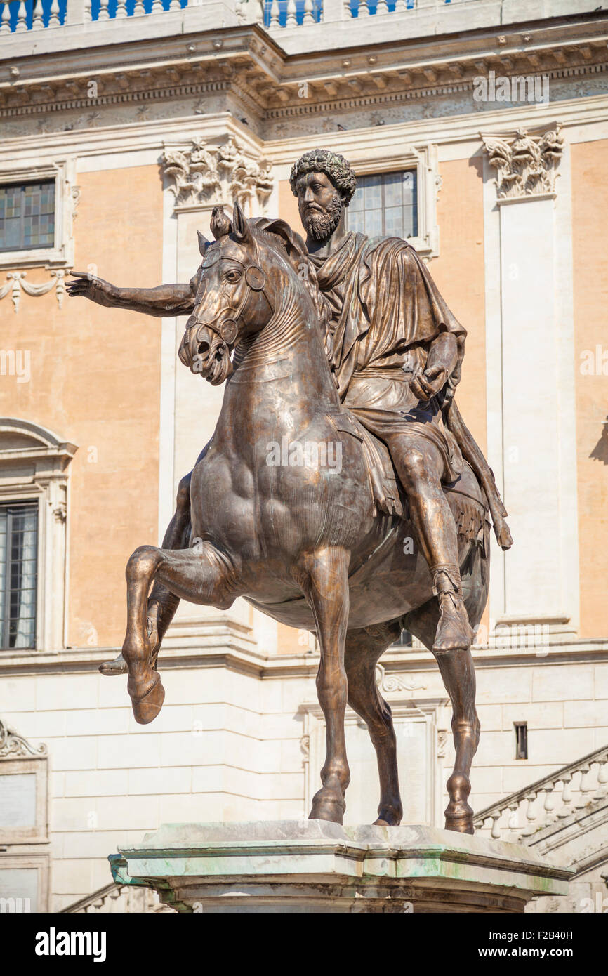 Marcus aurelius equestrian statue Piazza del Campidoglio Rome Italy Roma Lazio Italy EU Europe Stock Photo