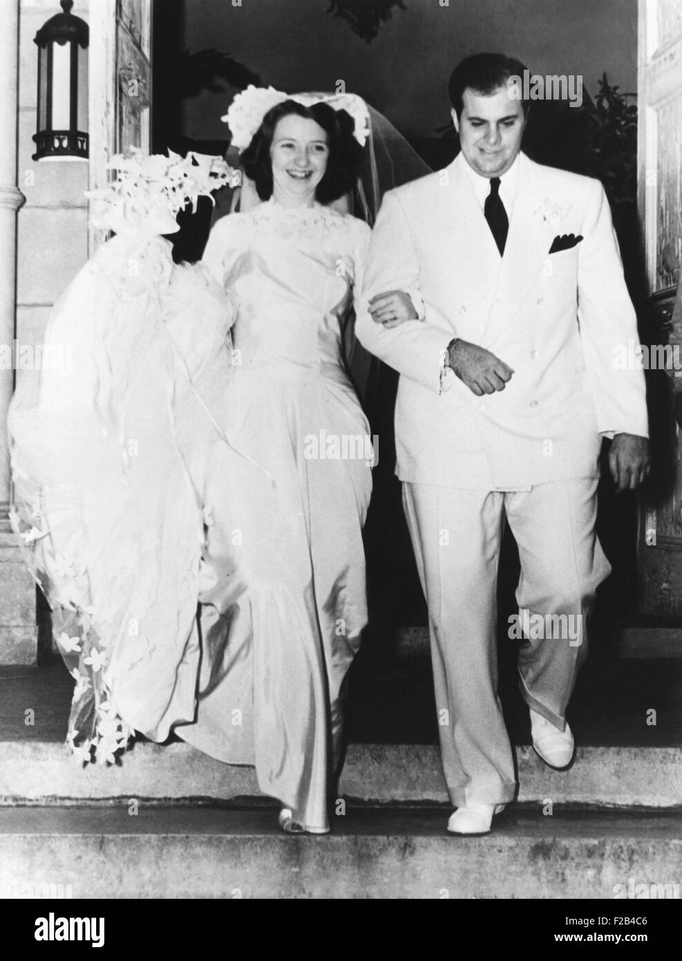Al Capone's son takes a bride. Mr. and Mrs. Albert Francis Capone, emerging from St. Patrick's Church in Miami Beach after a quiet wedding. The former Diana Ruth Casey was Sonny's high school sweetheart. They had four daughters and led a straight and lawful life in Miami Beach. Dec. 30, 1941. - (CSU_2015_5_1) Stock Photo