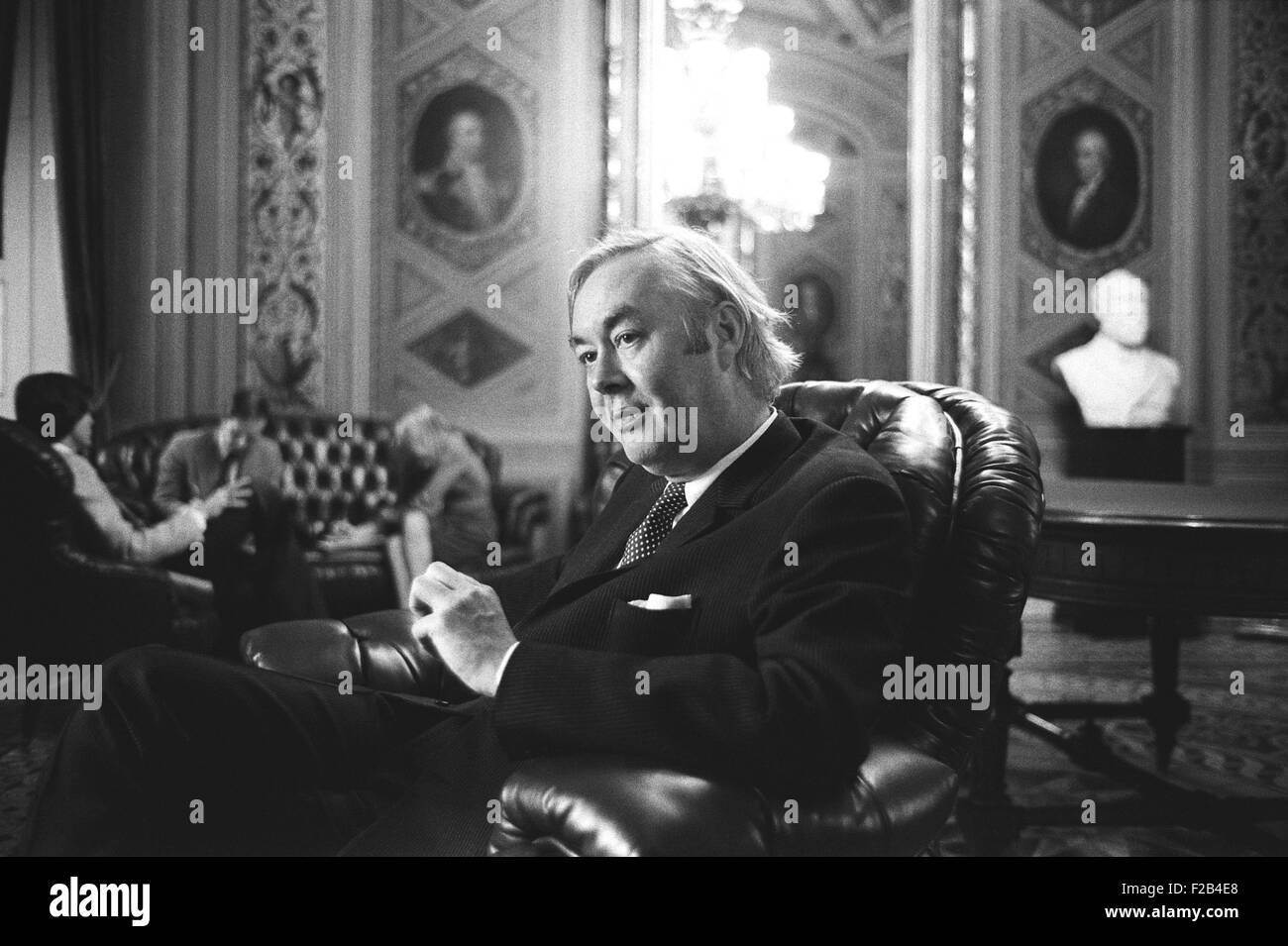 Democratic Senator Daniel Moynihan in the U.S. Capitol, Jan 24, 1977. He served in the Kennedy, Johnson, Nixon, and Ford Administrations before he was elected to the Senate in 1976. - (BSLOC 2015 1 50) Stock Photo