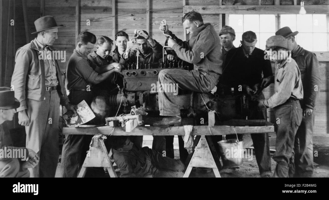 Civilian Conservation Corps (CCC) class learning about a gasoline motor. Arcadia, Louisiana, 1937-42. - (BSLOC 2015 1 193) Stock Photo