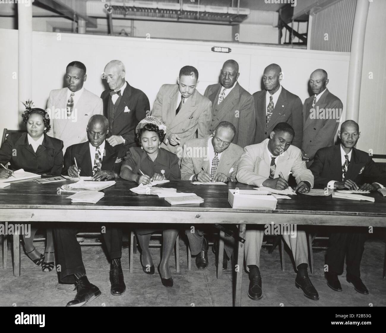 San Antonio Branch of the NAACP planning their 1952 membership campaign. In 1946 the NAACP recorded roughly 600,000 members in the nation-wide grassroots civil rights organization. - (BSLOC 2015 1 102) Stock Photo