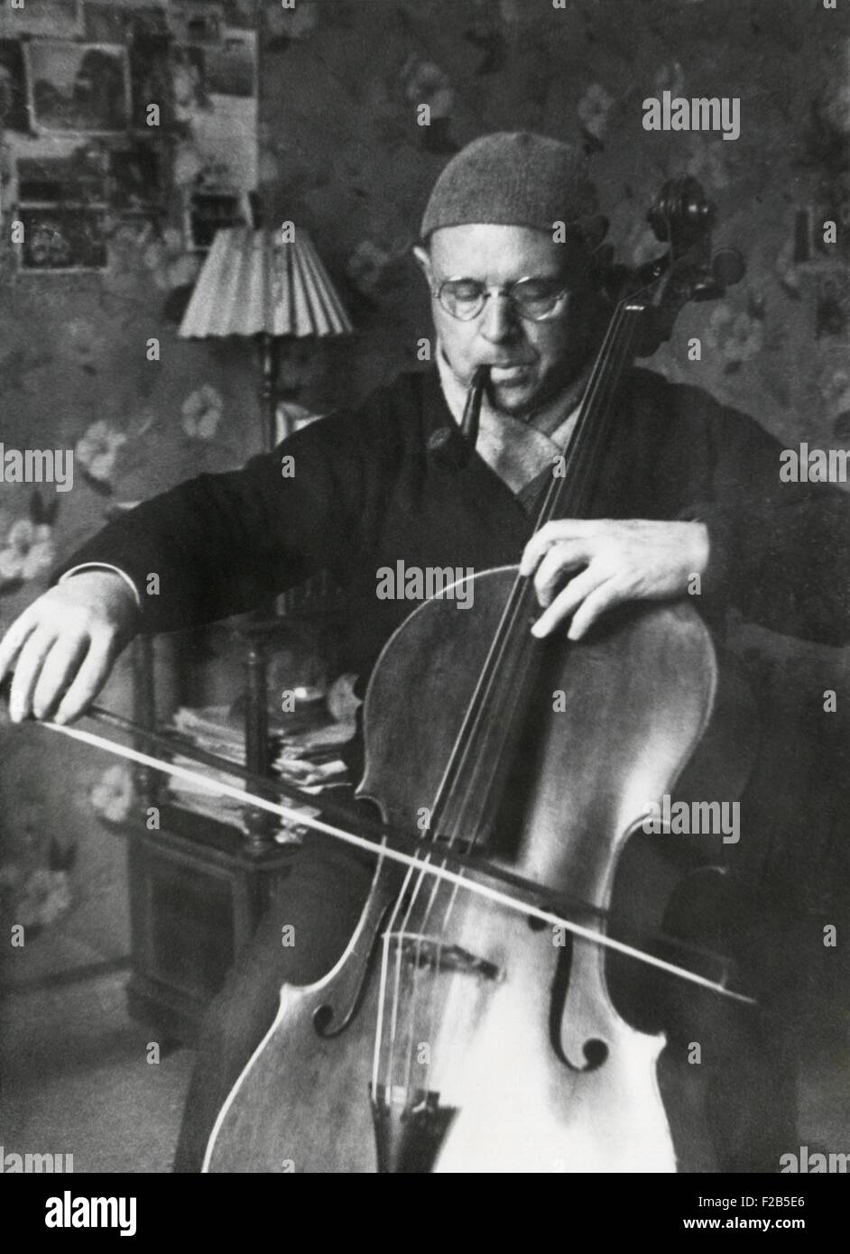 Pablo Casals, the great cello player in his home in Barcelona. Ca. 1930-38. - (BSLOC 2014 17 198) Stock Photo