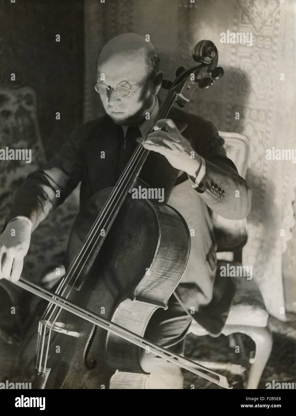Pablo Casals, the great cello player in his home in Barcelona. Ca. 1930-38. - (BSLOC 2014 17 197) Stock Photo