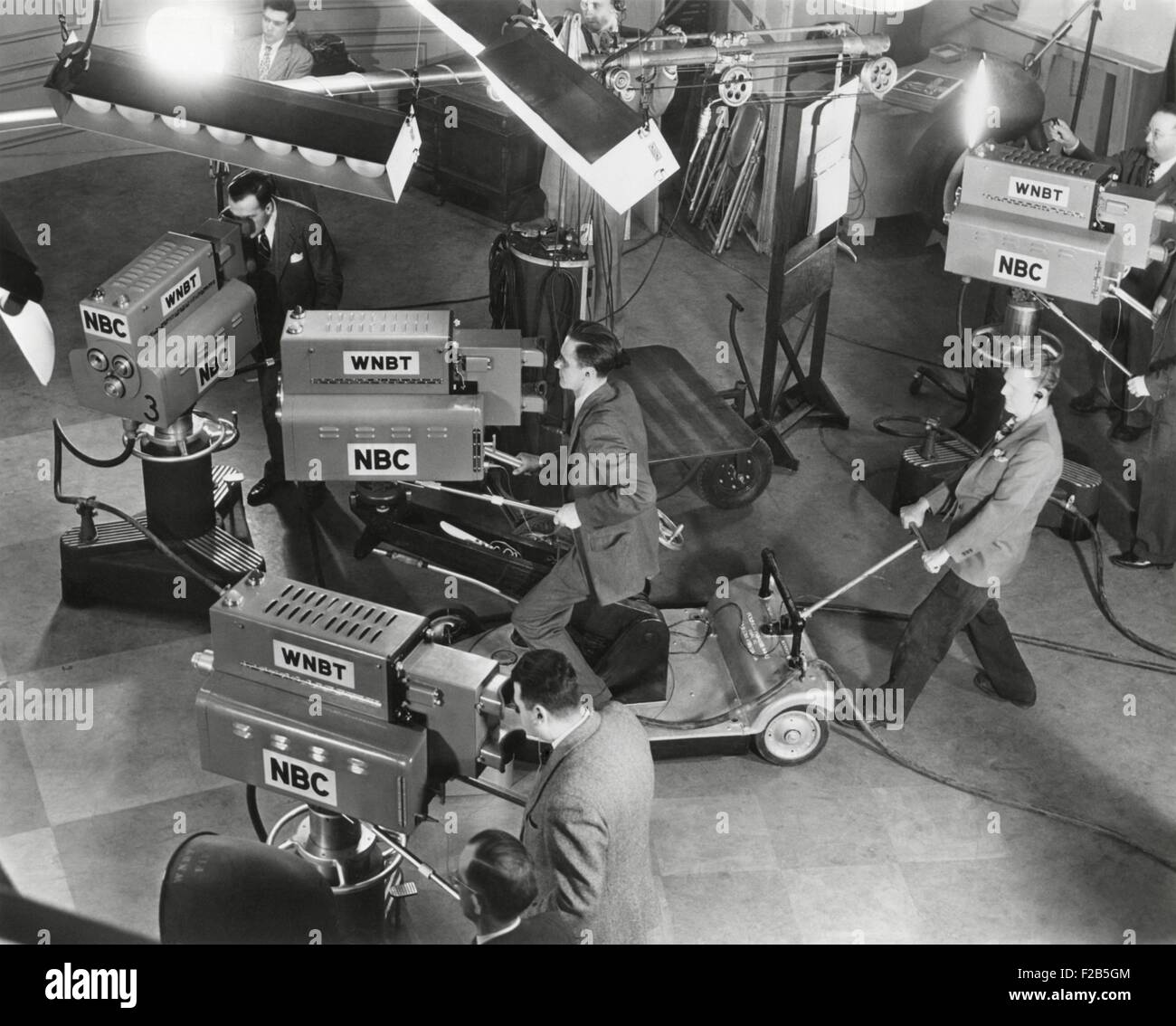 Cameras are tested on the television studio set before the program goes on the air. - (BSLOC 2014 17 139) Stock Photo