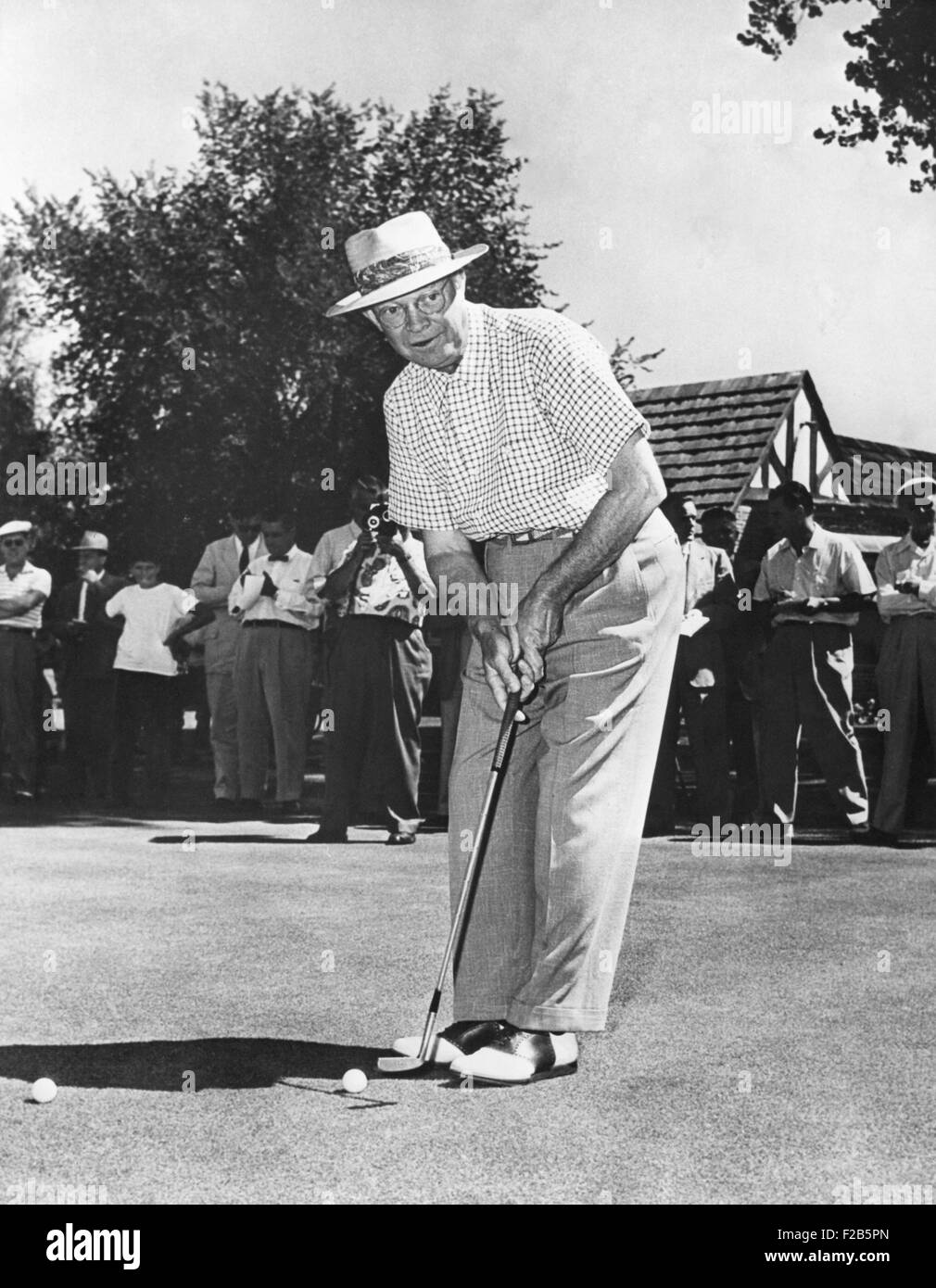 President Dwight Eisenhower on a golf course putting green. Sept. 1953. - (BSLOC 2014 16 97) Stock Photo