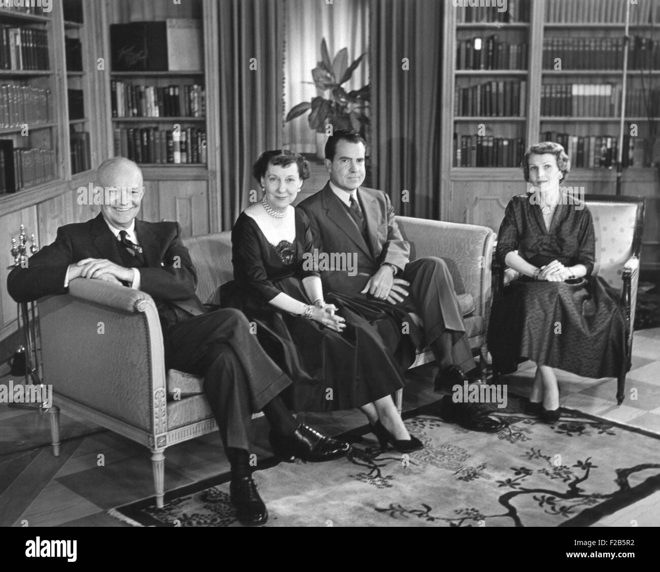 President and Mamie Eisenhower with Pat and Richard Nixon on election eve. Nov. 5, 1956. - (BSLOC 2014 16 9) Stock Photo